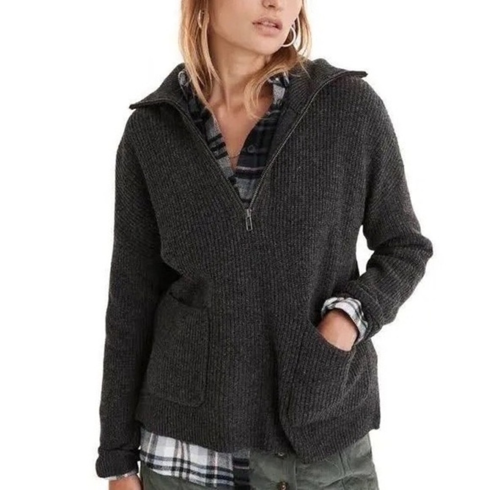 Madewell Glenbrook Half-Zip Wool Blend Pullover Sweater Grey sz S